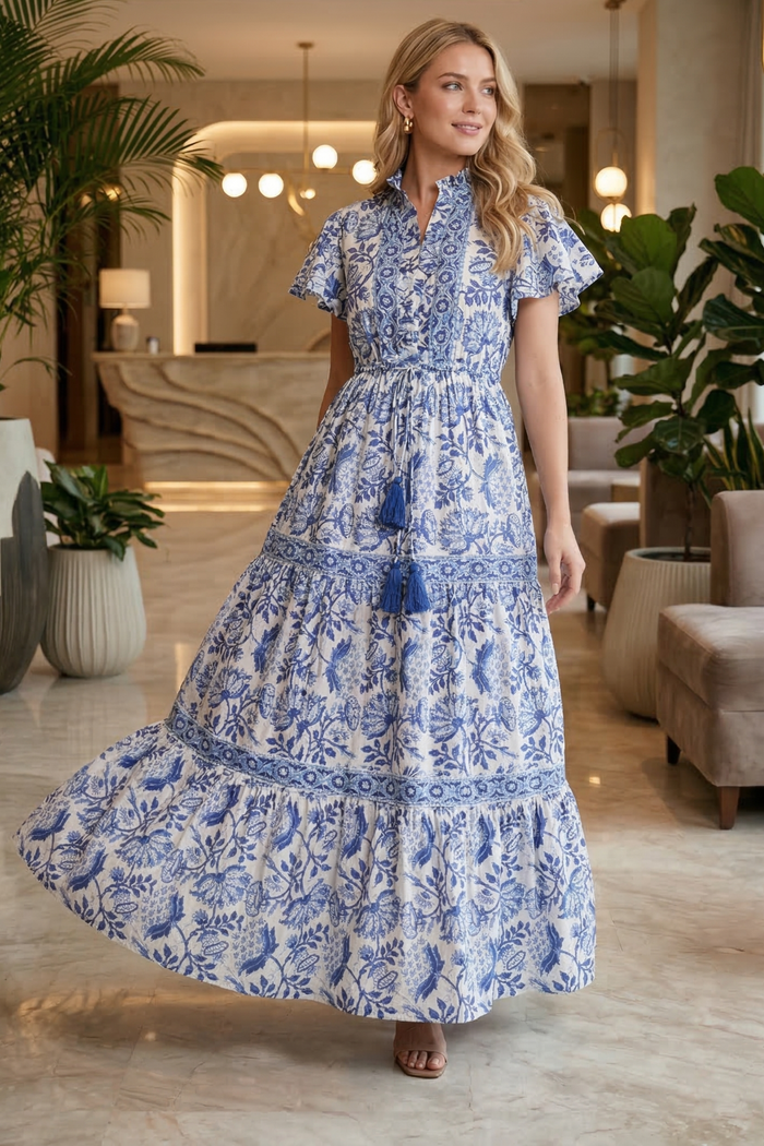 carmel maxi dress blue Carmel Drop Waist Dress by Hutch
